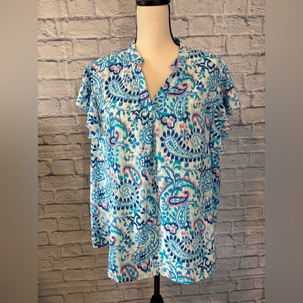 SHEIN Blue and Pink Paisley Blouse